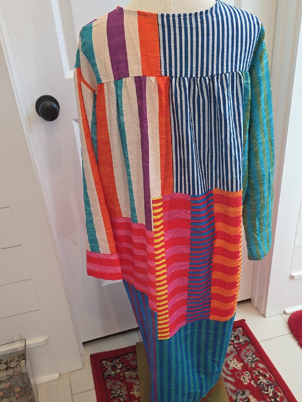 Multi-Color Striped V-Neck Women’s Dress - Picture 4 of 4